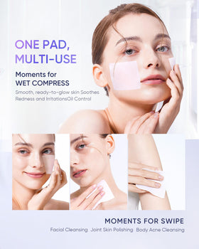 SKINTIFIC pad being applied to cheek displaying brighter, clearer benefit