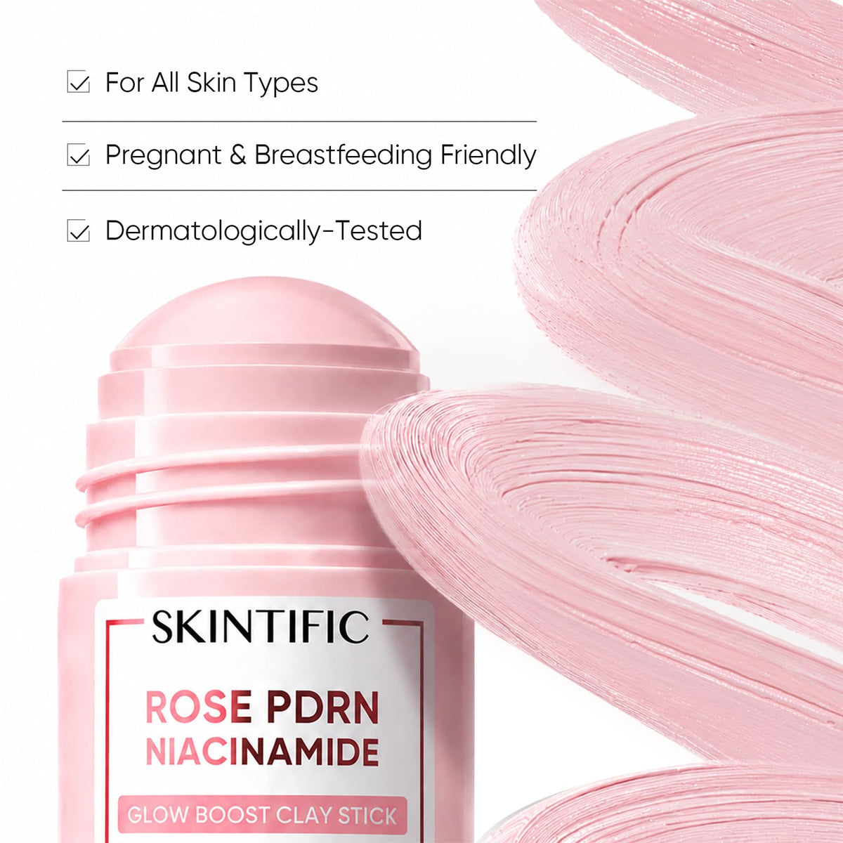 SKINTIFIC clay stick held in hand to show compact travel-friendly size