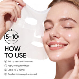 SKINTIFIC hand holding sheet mask to show size and coverage on face