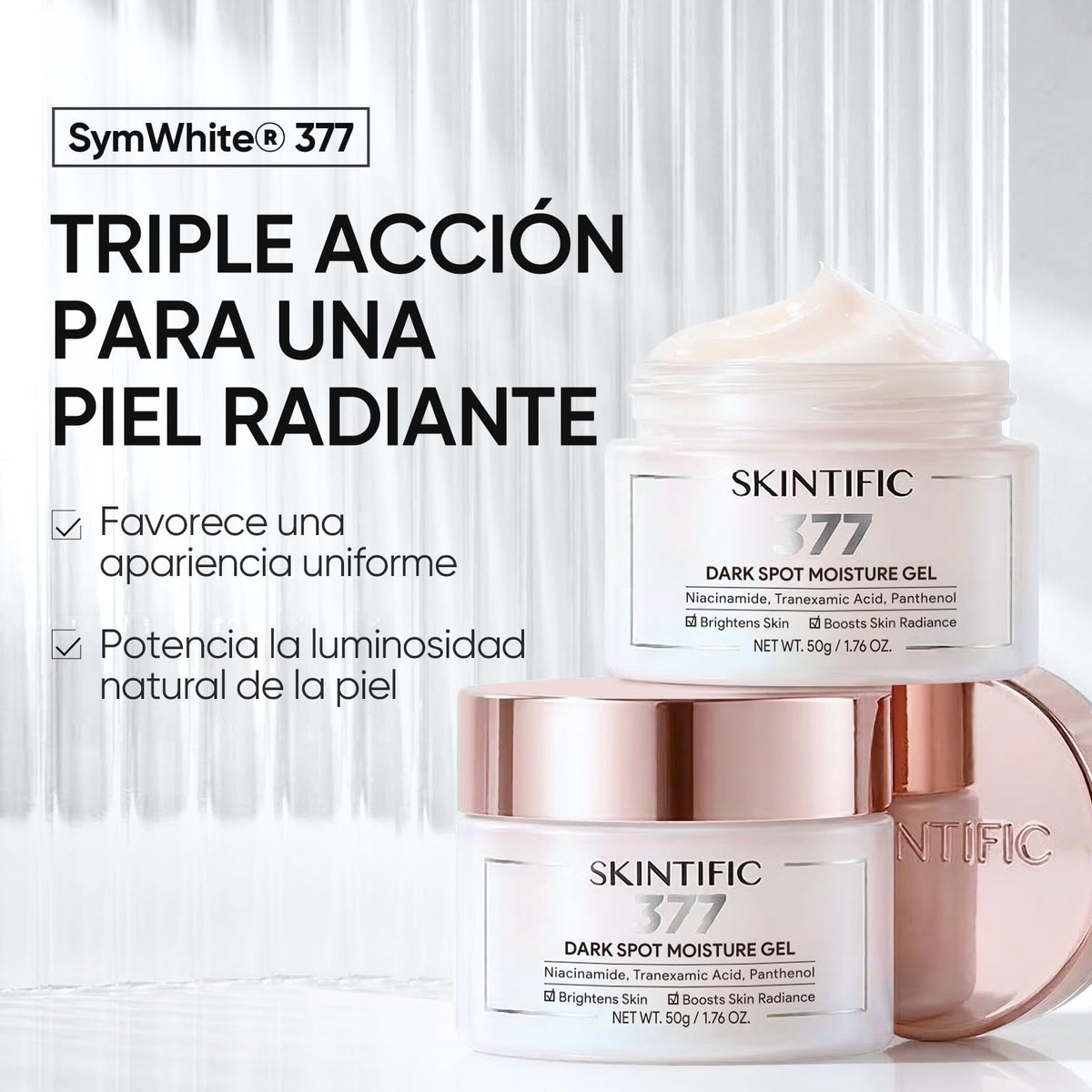 SKINTIFIC texture close-up showing gel-cream finish for fast absorption benefit