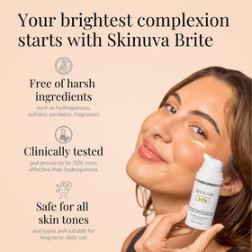 Skinuva Brite cream texture on fingertip demonstrating lightweight absorption benefit