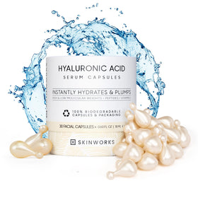 SKINWORKS front packaging showing 30 unscented capsules for travel-friendly hydration