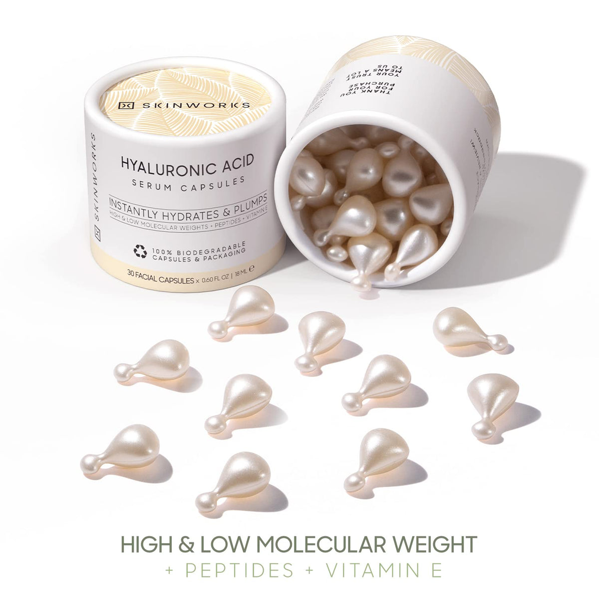 SKINWORKS size comparison next to coin showing portable capsule dimensions