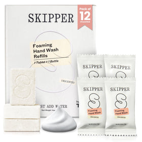 Skipper front packaging showing unscented tablet pack and eco benefits