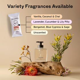 Skipper scent variant bottles arranged highlighting fragrance choices benefit