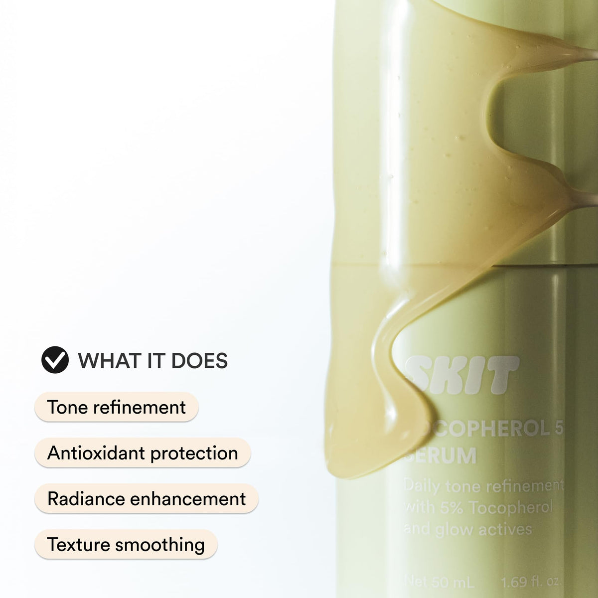 Skit bottle in hand depicting 1.69 fl oz scale and travel-friendly size benefit