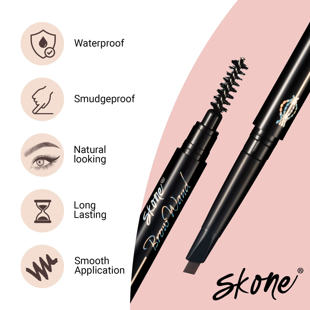 Skone Brow Wand brush closeup with longer bristles for better blending
