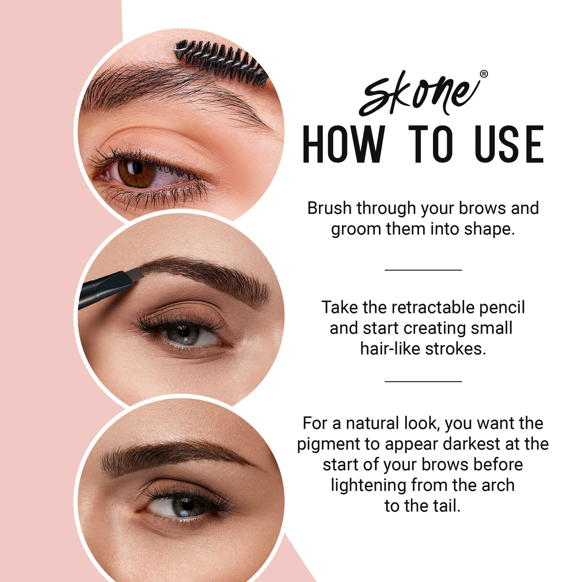 Skone Brow Wand texture swatch showing creamy, pigmented, waterproof finish