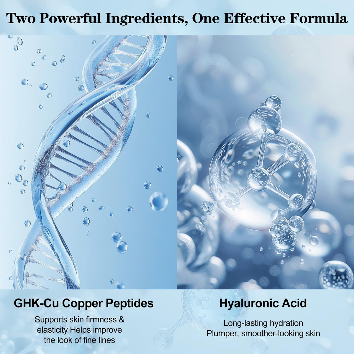 SKSOYT label close-up highlighting GHK-Cu peptide and hyaluronic acid benefits