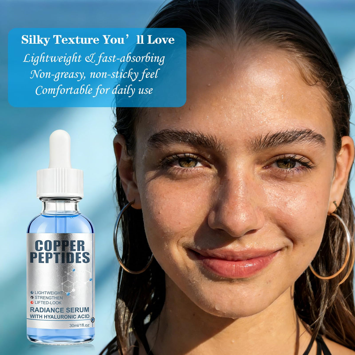 SKSOYT applying serum to cheek demonstrating smooth layering and hydration