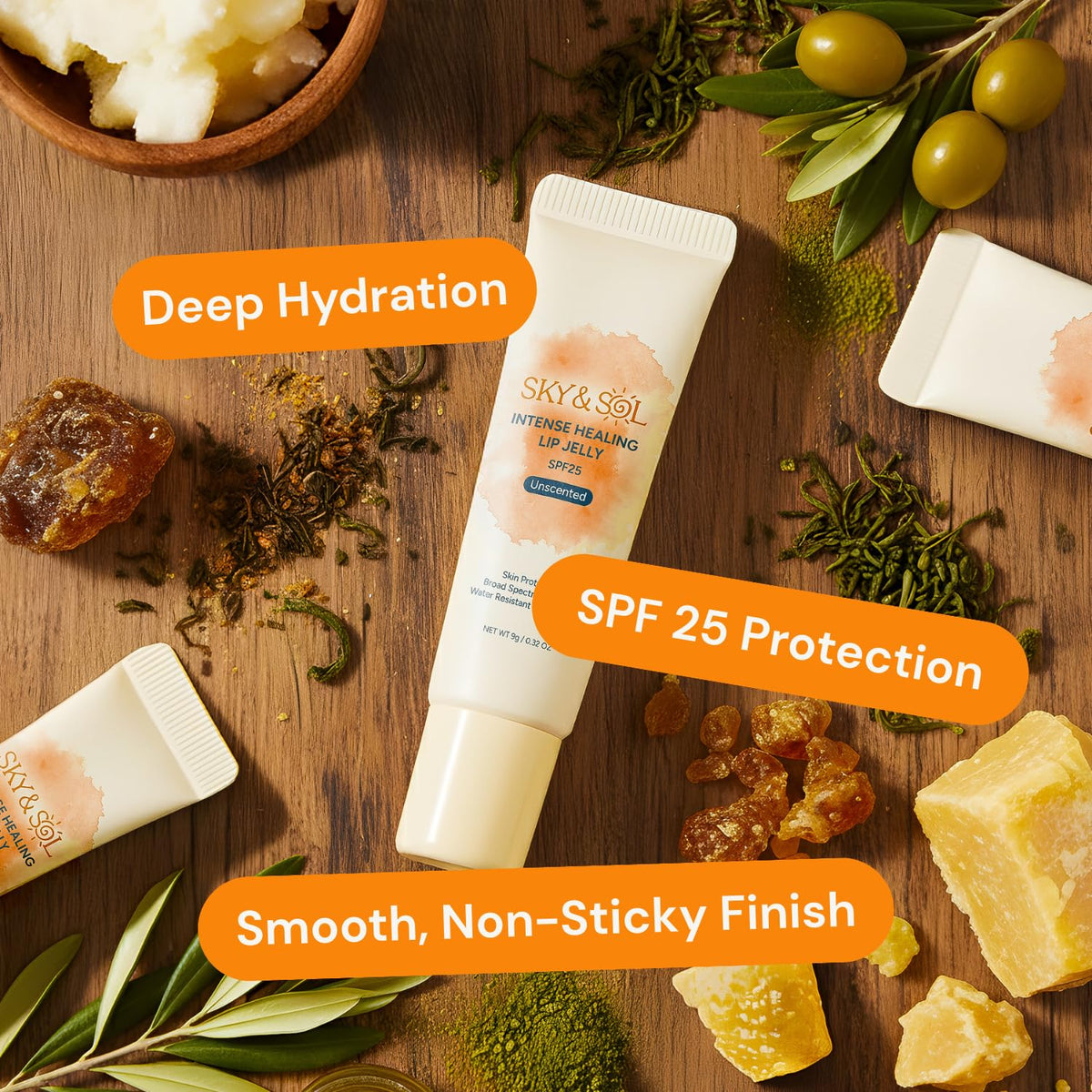 Sky and Sol label close-up showing SPF 25 and water-resistant benefit