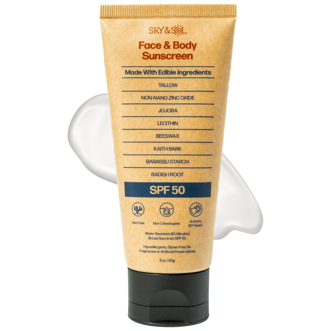 sky and sol front packaging showing tube and SPF 50 protection