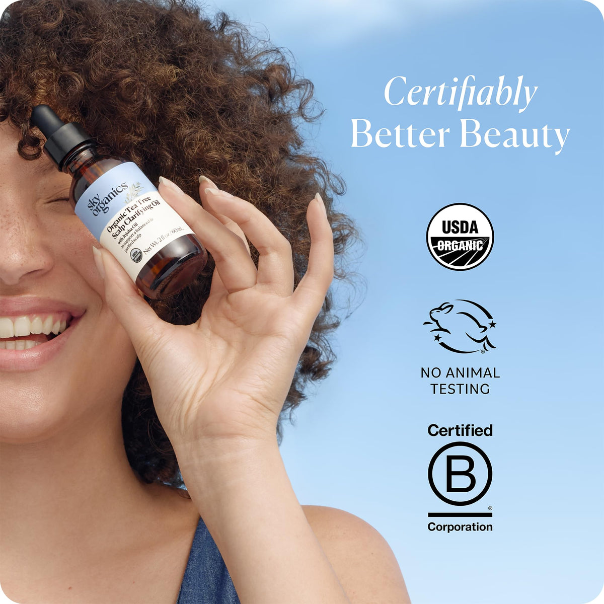 Sky Organics bottle on bathroom shelf, lifestyle image conveying daily routine benefit