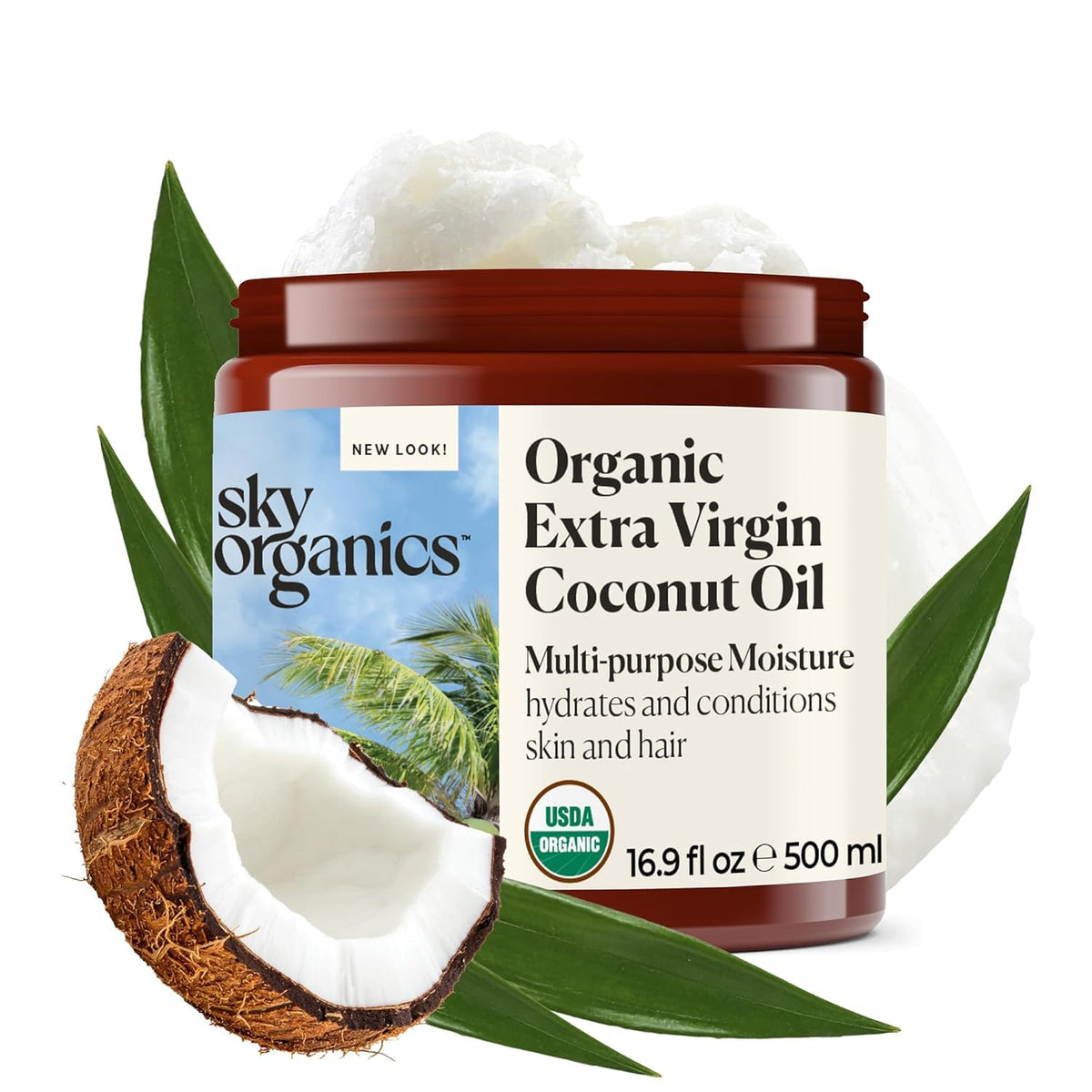 Sky Organics front jar packaging showing label and size benefit