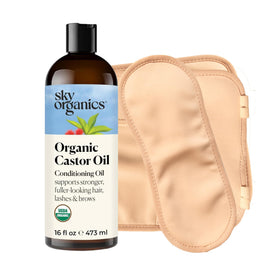Sky Organics front packaging showing full castor oil set and benefits