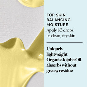 Sky Organics jojoba oil pouring drop demonstrates lightweight texture and absorption