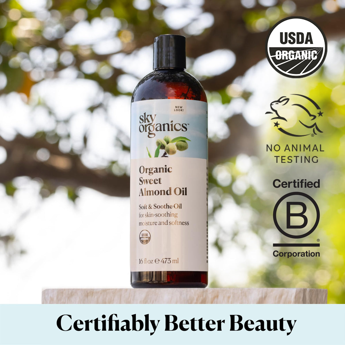 Sky Organics label and ingredient panel close-up emphasizing cold-pressed, hexane-free formulation
