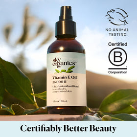 Sky Organics bottle on bathroom shelf in natural light showing clean organic routine