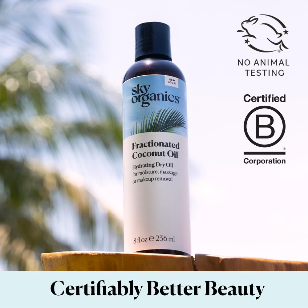 Sky Organics pouring oil from bottle to demonstrate lightweight absorbency benefit