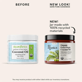 Sky Organics pouring warm oil to show meltability and ease of use