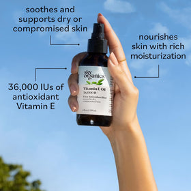 Sky Organics bottle beside a coin showing scale and generous 3.97 fl oz supply