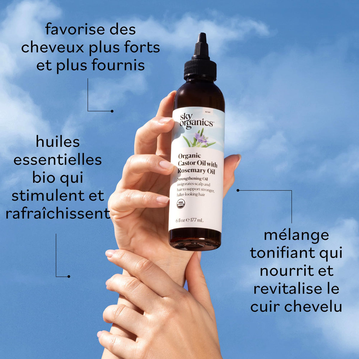 Sky Organics texture on fingertips highlights thick, nourishing feel