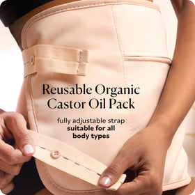 Sky Organics wrap on abdomen demonstrating hands-free targeted application