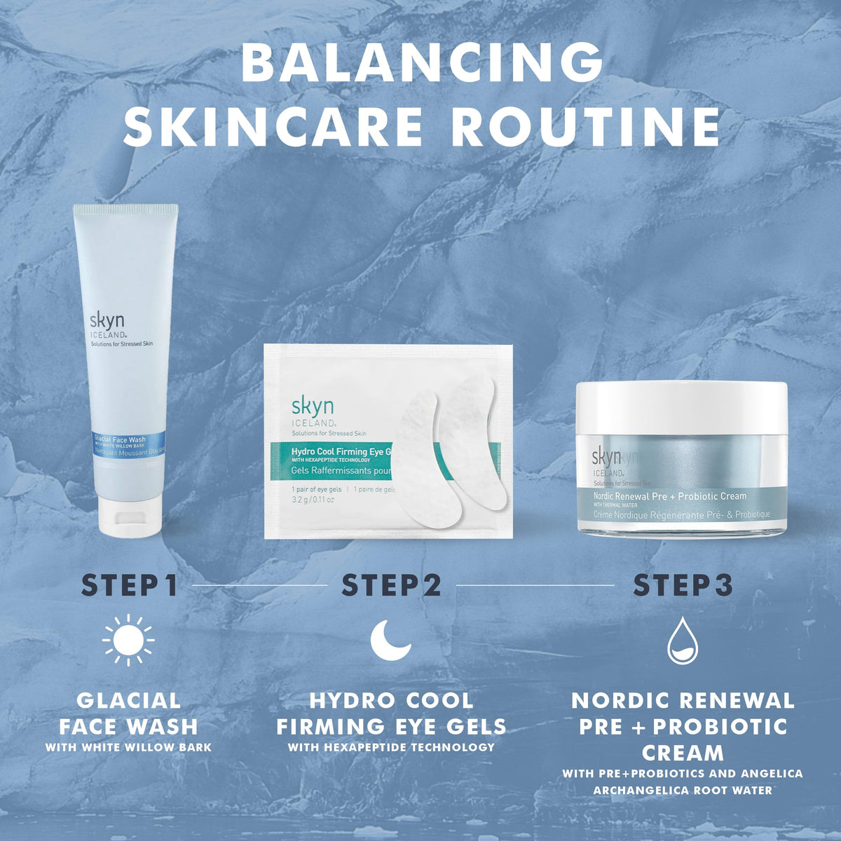 skyn ICELAND being used at sink showing refreshing daily routine benefit