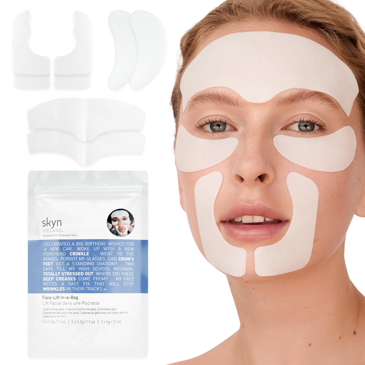 skyn ICELAND front packaging showing six-piece facelift kit and benefits