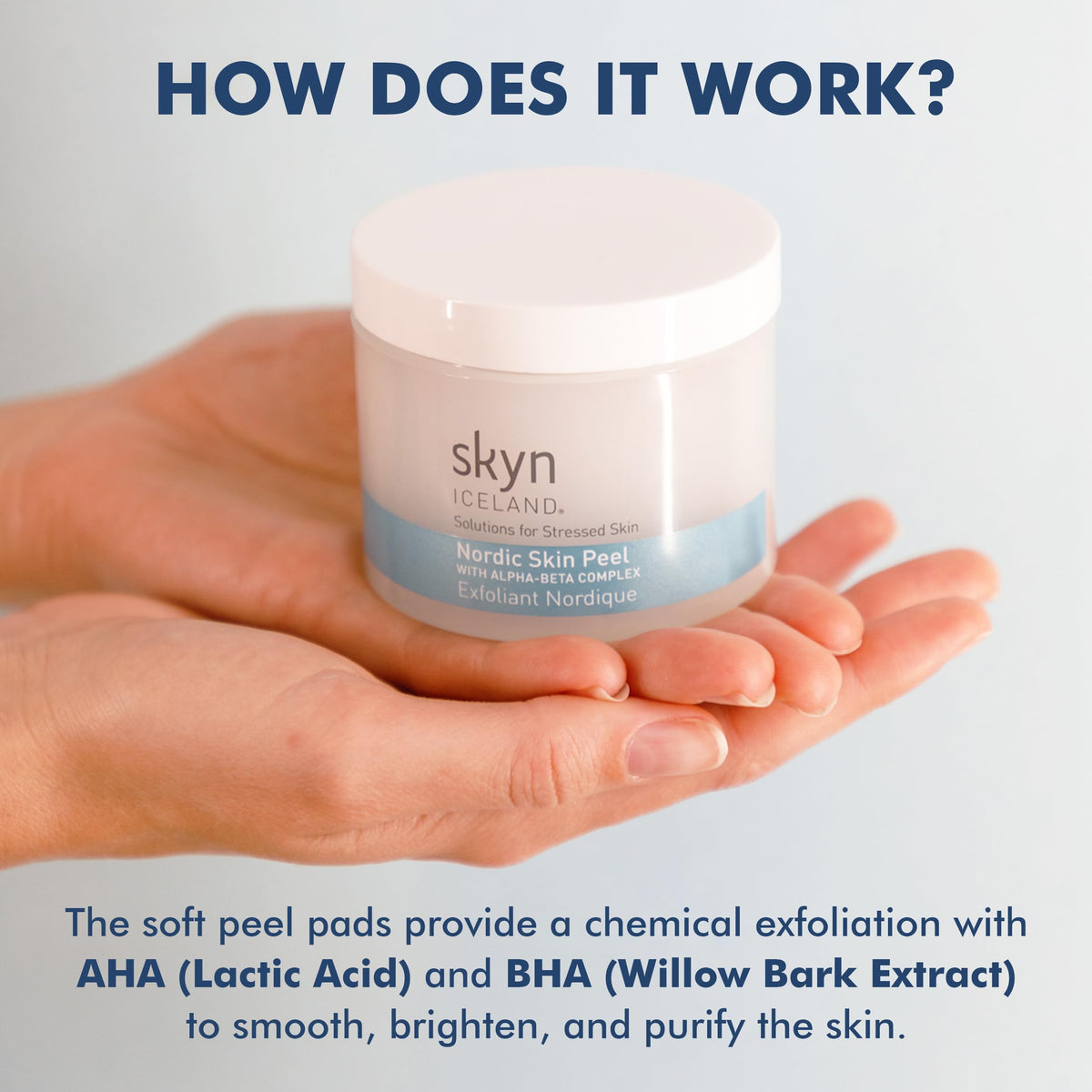 skyn ICELAND ingredients label close-up listing AHA BHA and glacial water benefits