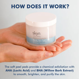 skyn ICELAND ingredients label close-up listing AHA BHA and glacial water benefits