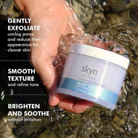 skyn ICELAND pad in hand applying to cheek, demonstrates simple one-step use