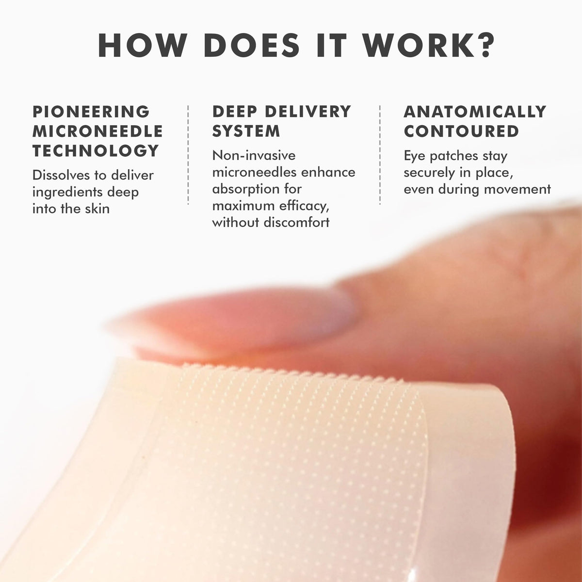 skyn ICELAND patch applied under eye demonstrating comfortable fit