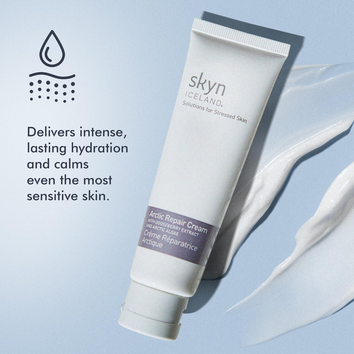 skyn ICELAND tube open with cream dispensed illustrating easy application