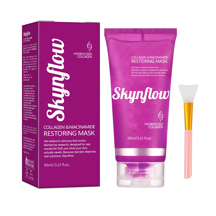 SKYNFLOW jar front view showing label and size, highlights generous 95ml value