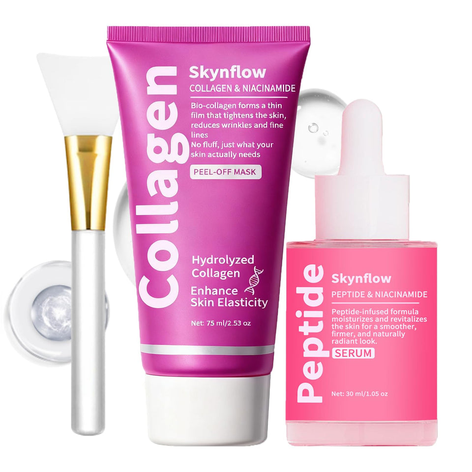skynflow front packaging showing the two-step skincare set and clear benefits