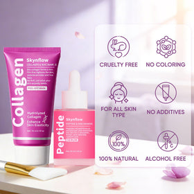 skynflow ingredients label closeup displaying peptides and niacinamide benefit