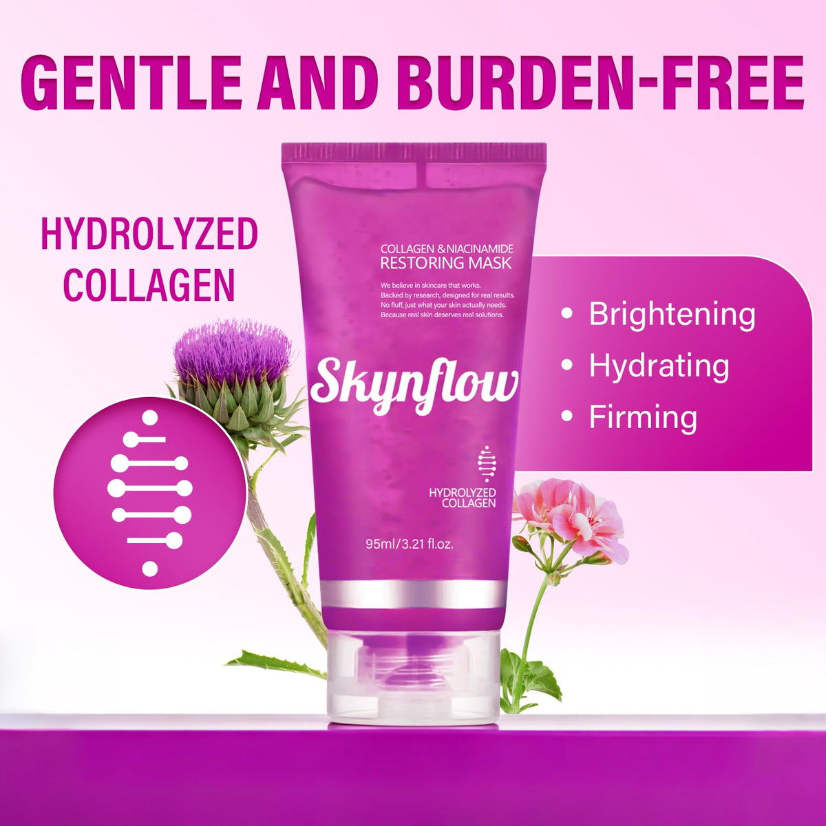 SKYNFLOW next to common items to show 95ml scale and long-lasting supply