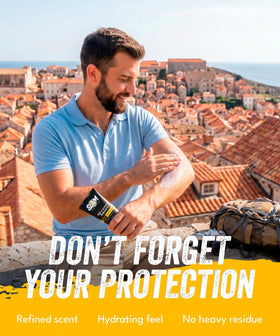 SLAM being applied to face illustrating non-greasy protection benefit