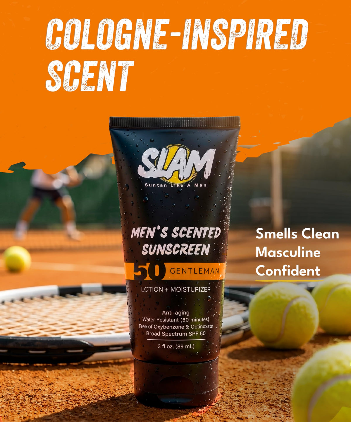 Slam Lotion rubbed on arm outdoors, highlights water resistance and active use