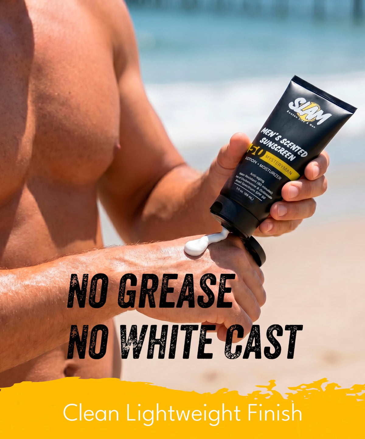 SLAM label close-up showing clean formula and no harsh chemicals benefit