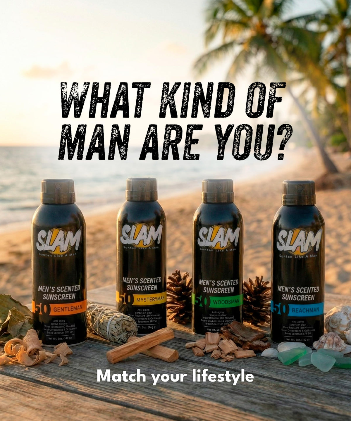 Slam Lotion lifestyle beach usage showing outdoor performance and confidence