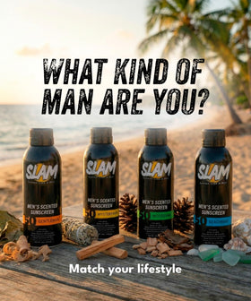 Slam Lotion lifestyle beach usage showing outdoor performance and confidence
