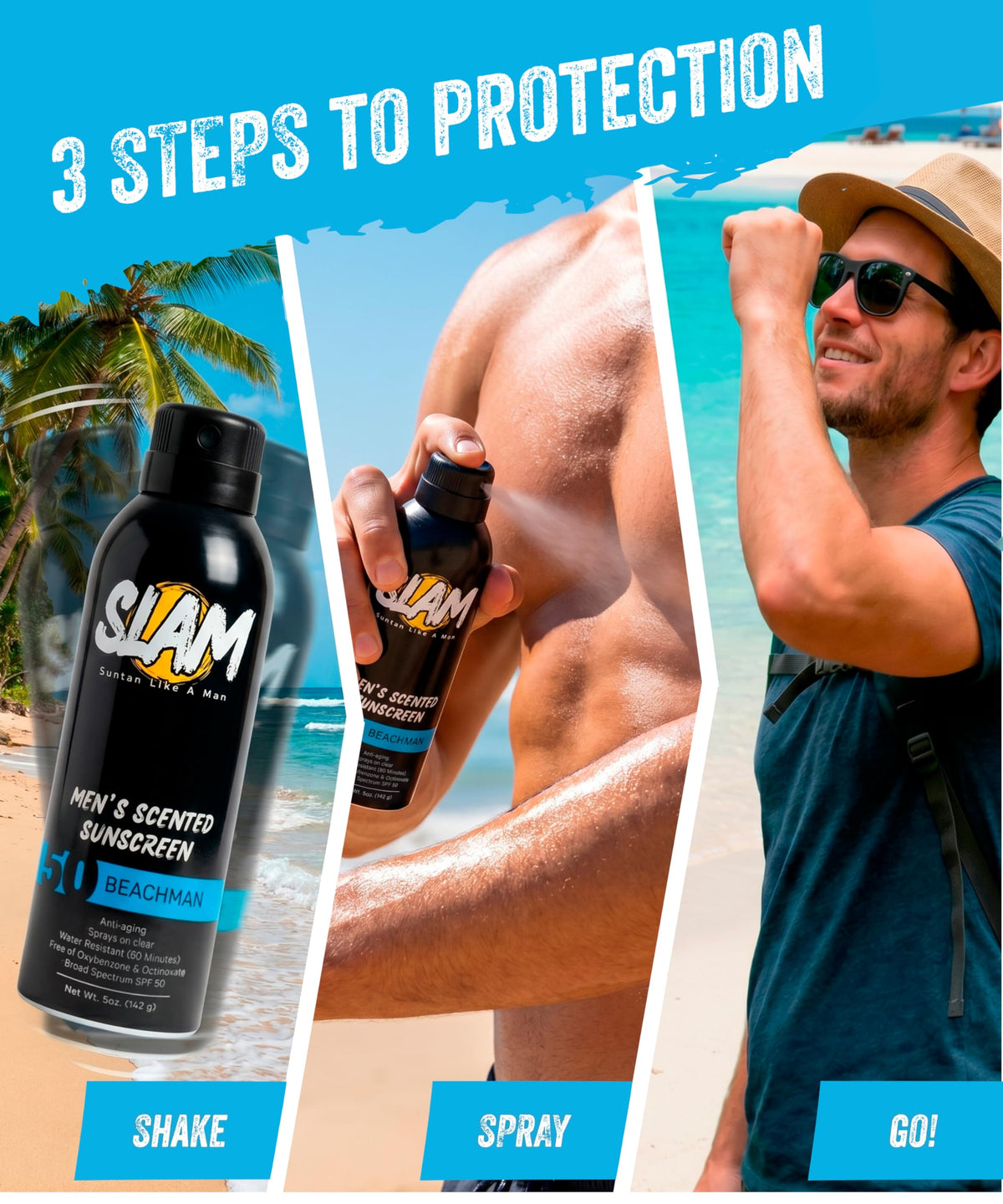 Two-pack Slam Lotion bottles side view for travel-ready sun protection