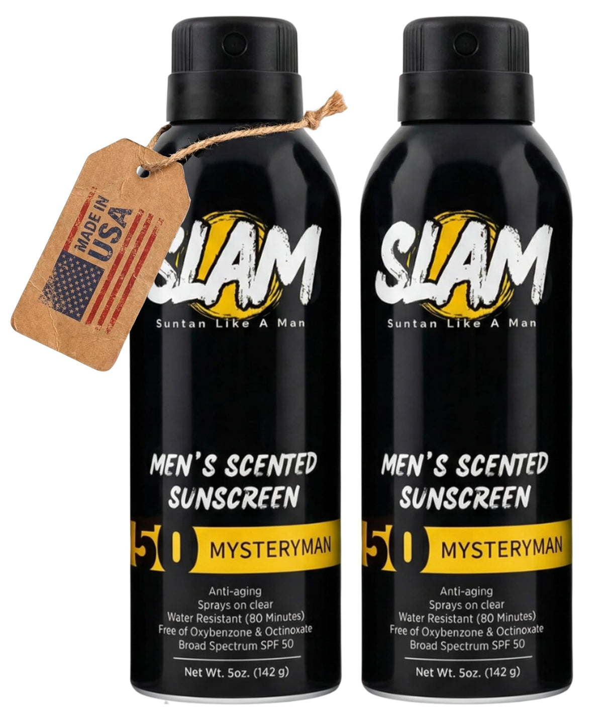 Slam Lotion front packaging showing SPF 50 and scent benefits