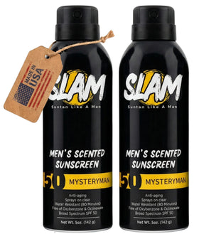 Slam Lotion front packaging showing SPF 50 and scent benefits