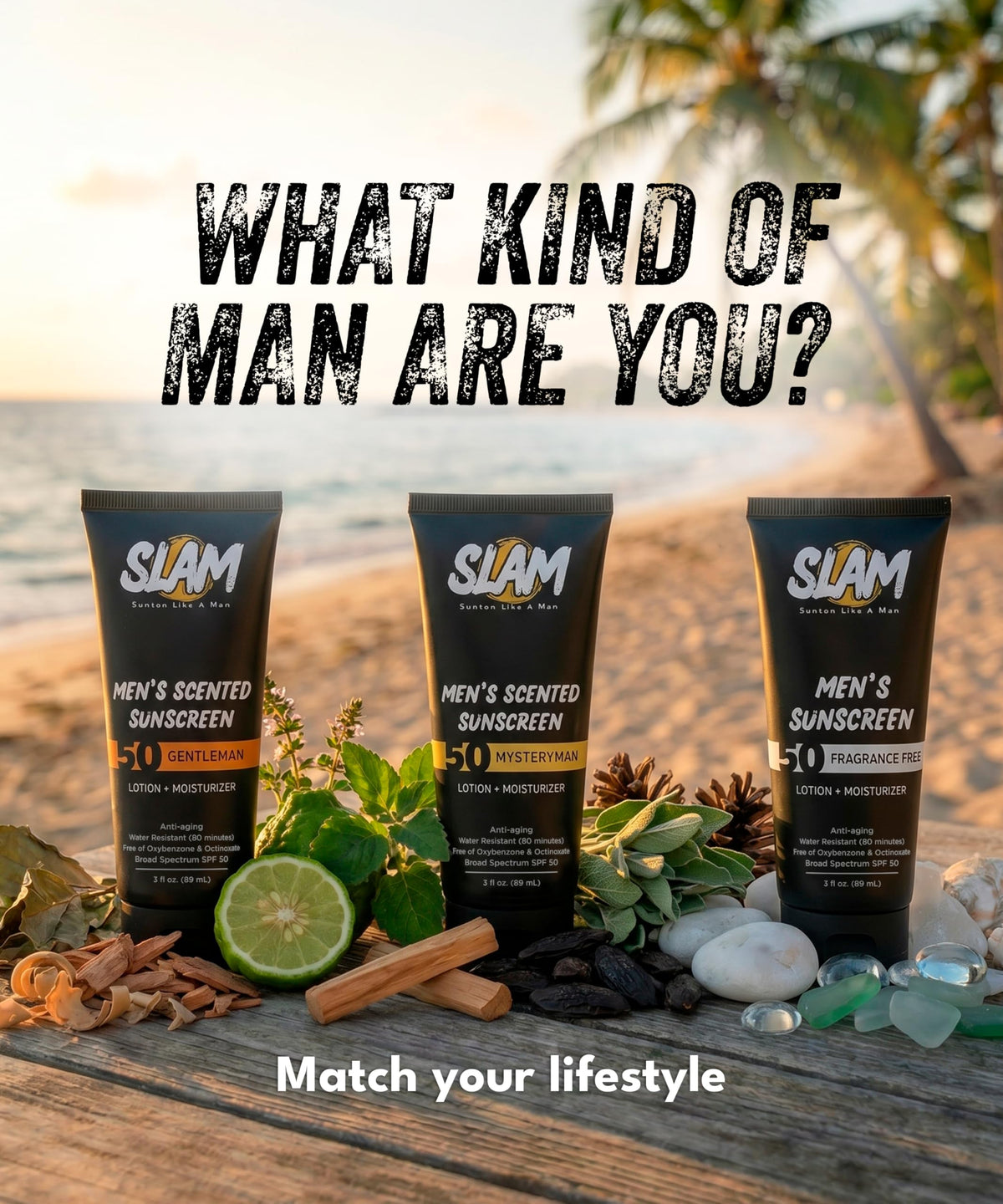 Slam Lotion ingredients label close-up showing absence of oxybenzone and parabens