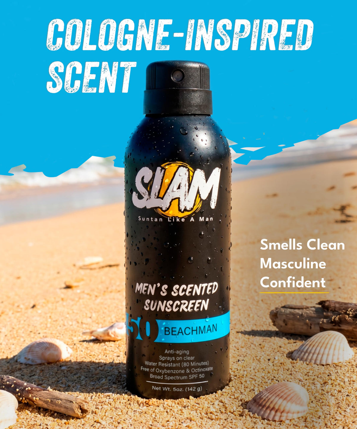 Slam Lotion ingredients label highlighting no parabens or oxybenzone