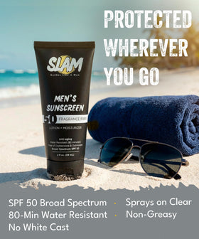 Slam Lotion droplets on skin demonstrating water resistant protection for outdoor activity