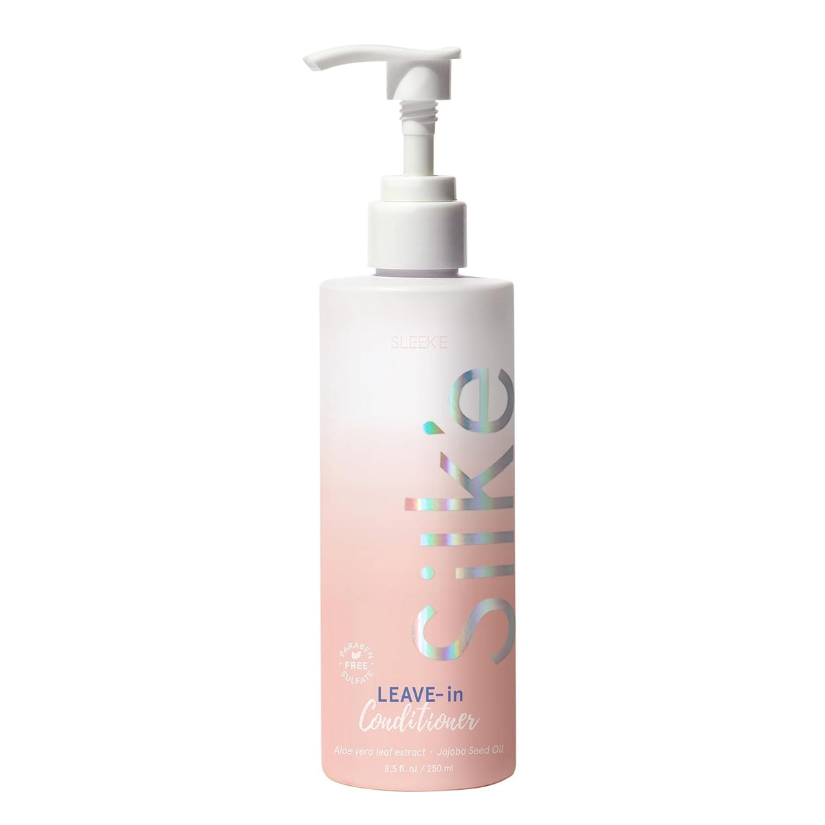 Sleek'e Silk'e bottle front view showing label and lightweight formula benefits